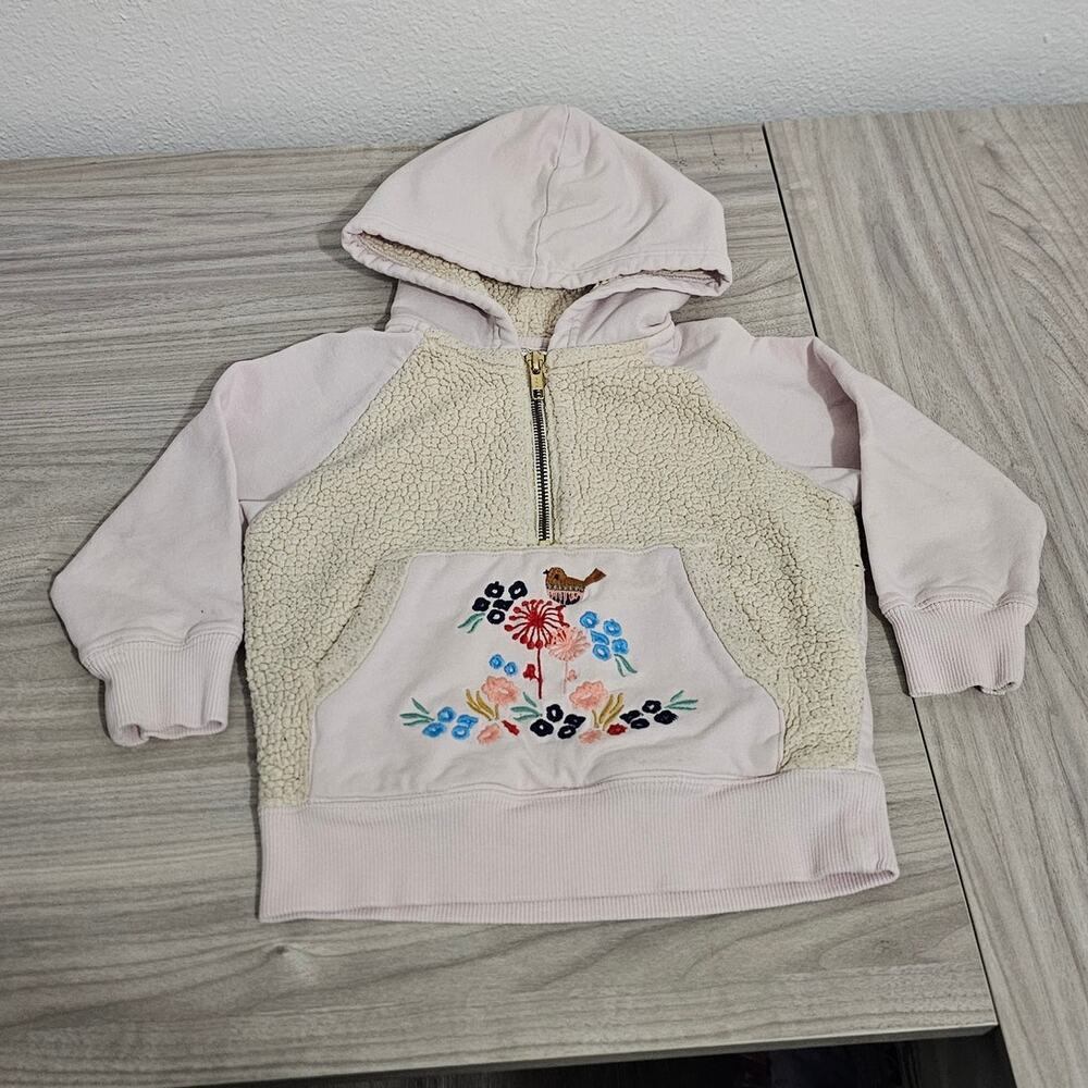 Hanna Andersson Pink Half Zip Hoodie Pullover Fleece Bird Embroidered Girls 3